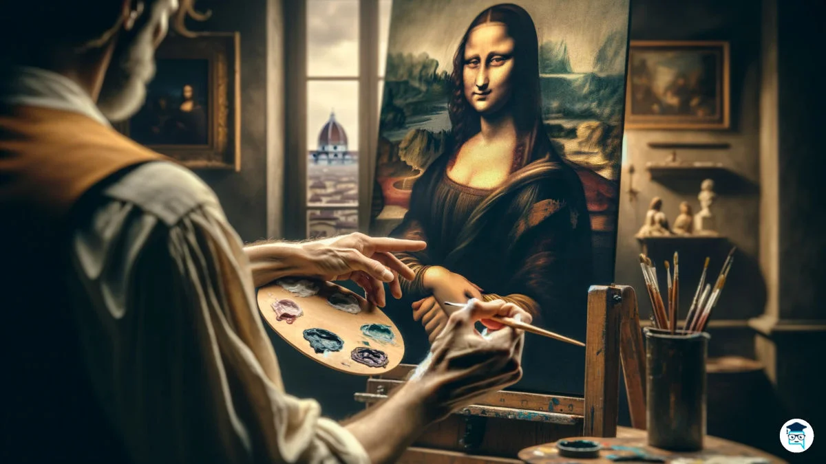 Leonardo da Vinci pintando la Mona Lisa